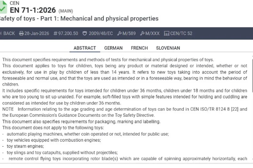 EN 71-1:2026 Release: Upgraded EU Toy Physical Safety – Exporters Must Prepare in Advance